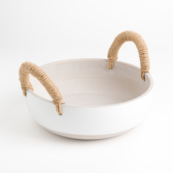 White Ceramic Bowl with Rope Handles