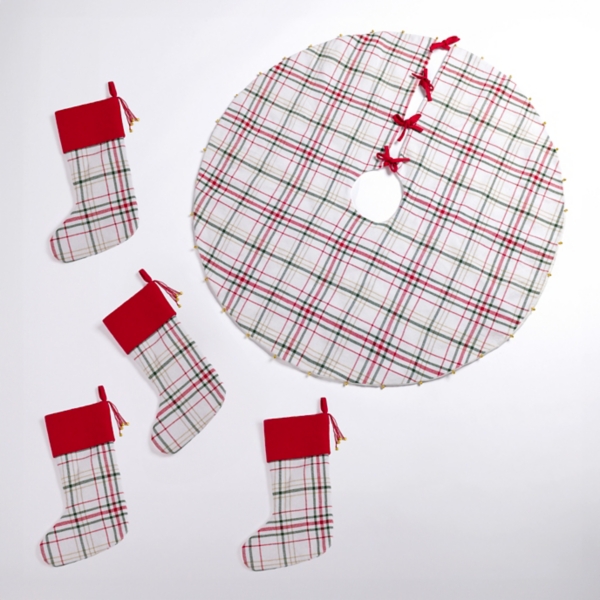 Red Plaid 5-pc. Tree Skirt and Stocking Set