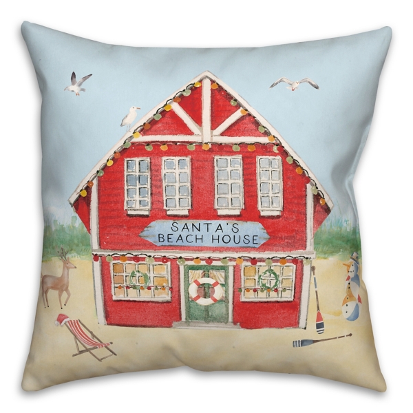 Santa's Beach House Indoor/Outdoor Pillow