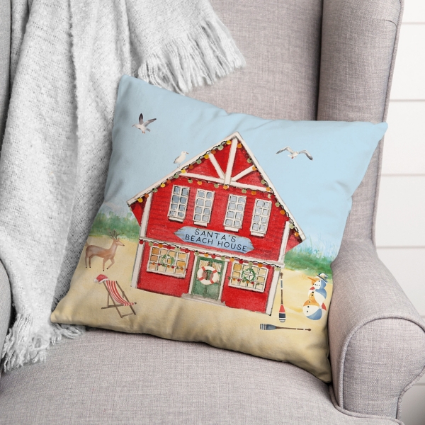 Santa's Beach House Indoor/Outdoor Pillow