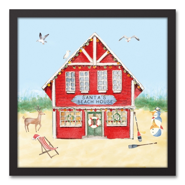 Santa's Beach House Framed Canvas Art Print