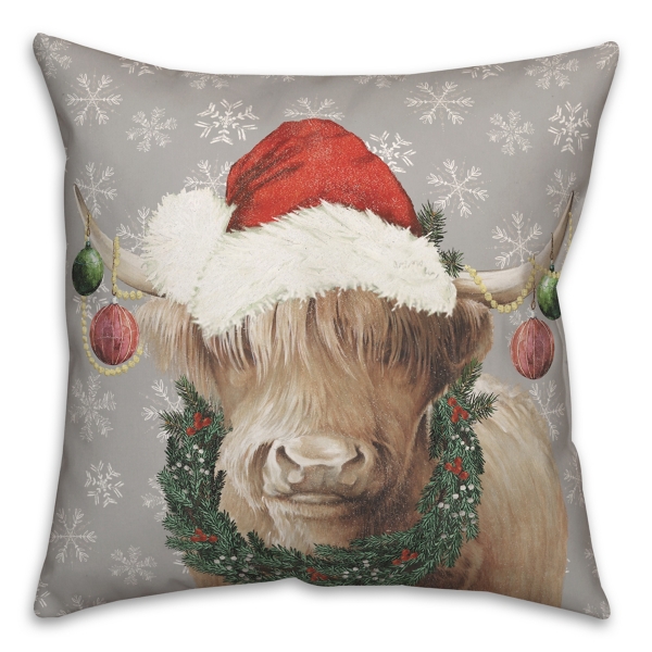 Highland Cow Christmas Throw Pillow Case, Cow Christmas Decor