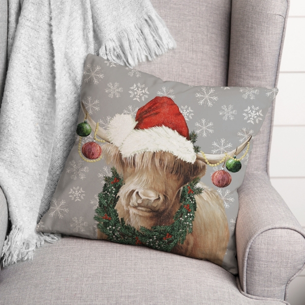 Christmas Highland Cow Pillow
