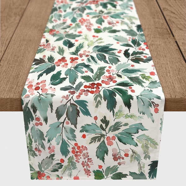 Watercolor Holly Table Runner, 90 in.