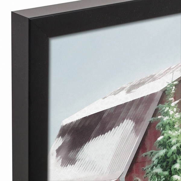 Snowy Red Barn Black Framed Canvas Art Print
