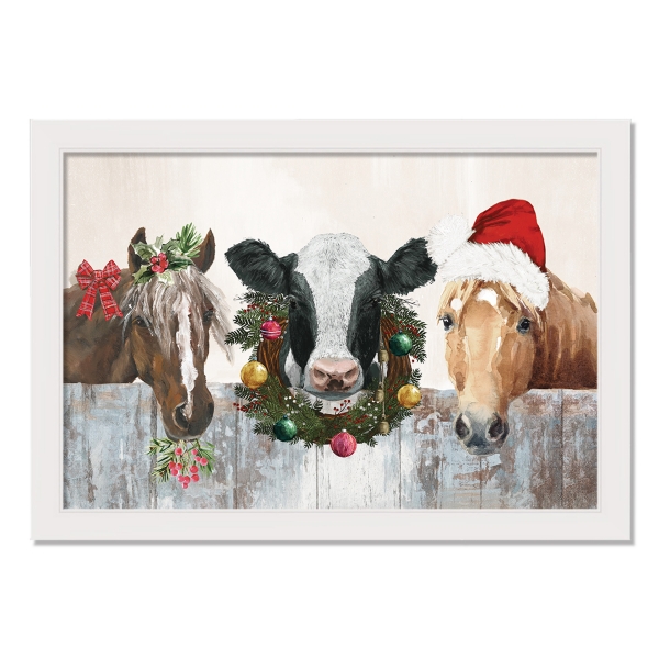 Barn Animals White Framed Canvas Art Print