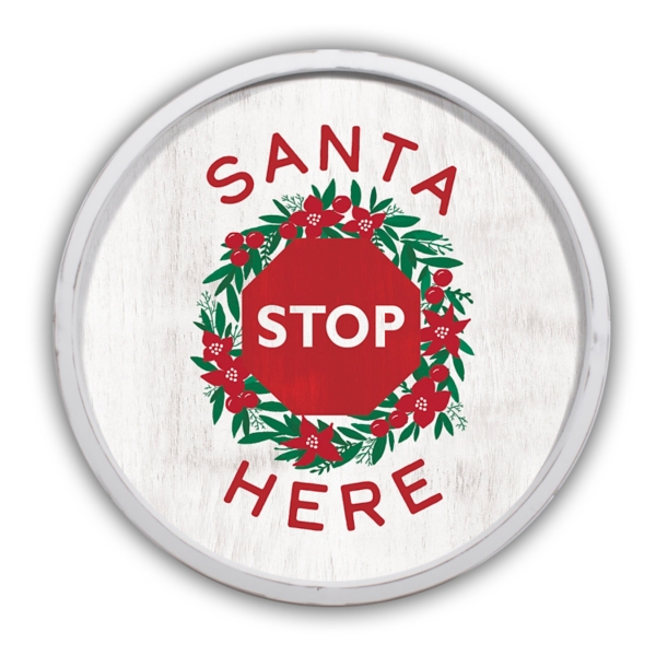 Santa Stop Here White Framed Wall Plaque
