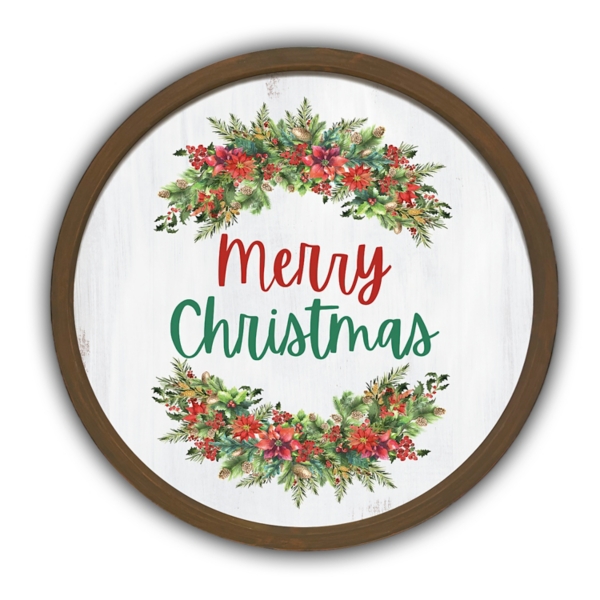 Merry Christmas Garland Brown Framed Wall Plaque