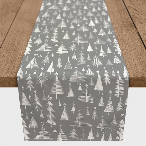 Gray Sketched Trees Table Runner