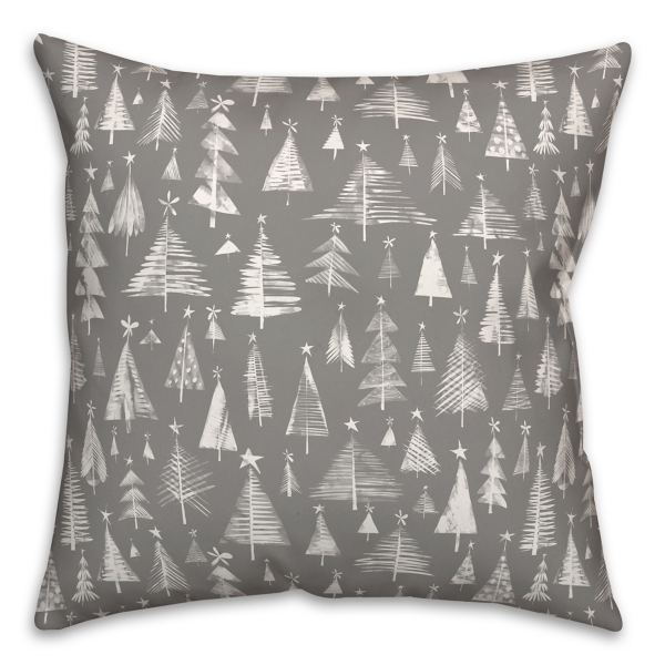 Gray and White Christmas Trees Pillow