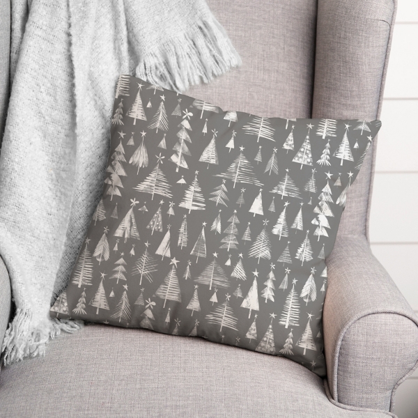 Gray and White Christmas Trees Pillow