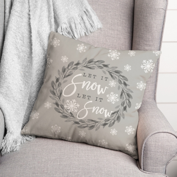 Gray and White Let it Snow Wreath Pillow
