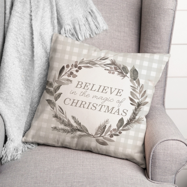 Believe in the Magic of Christmas Plaid Pillow