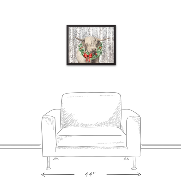 Highland Cow Wreath Framed Canvas Art Print
