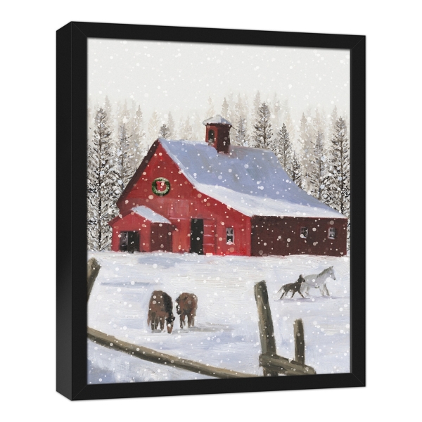 Snowy Stables Framed Canvas Art Print