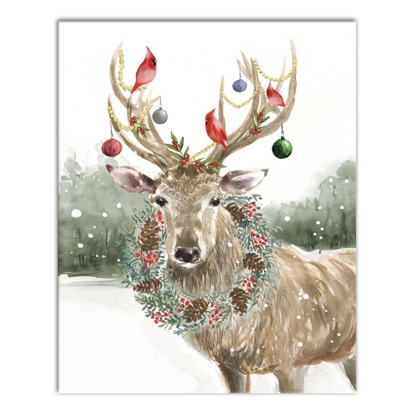 Snowy Christmas Deer Canvas Art Print