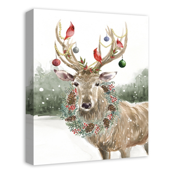 Snowy Christmas Deer Canvas Art Print