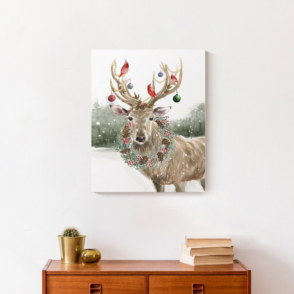 Snowy Christmas Deer Canvas Art Print