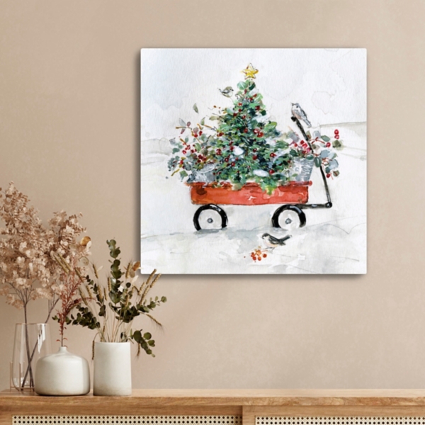 Christmas Tree in Red Wagon Canvas Art Print