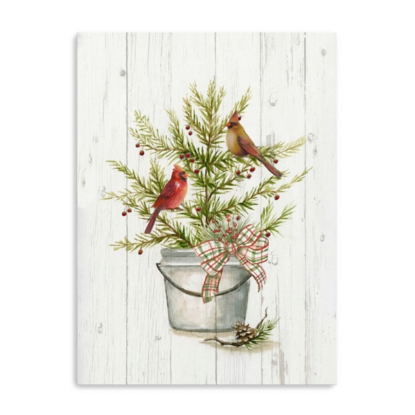 Christmas Pine with Cardinals Canvas Art Print