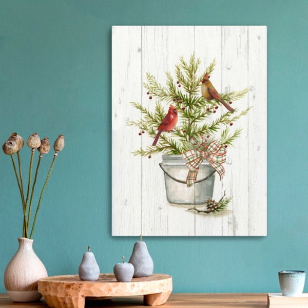 Christmas Pine with Cardinals Canvas Art Print