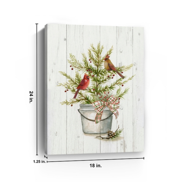Christmas Pine with Cardinals Canvas Art Print