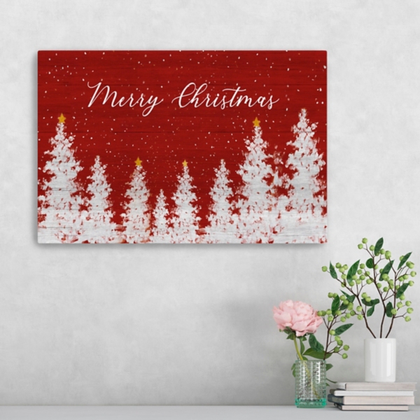Red Merry Christmas Forest Canvas Art Print