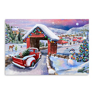 Courtside Market Christmas Red Barn 24x36 Canvas Wall Art
