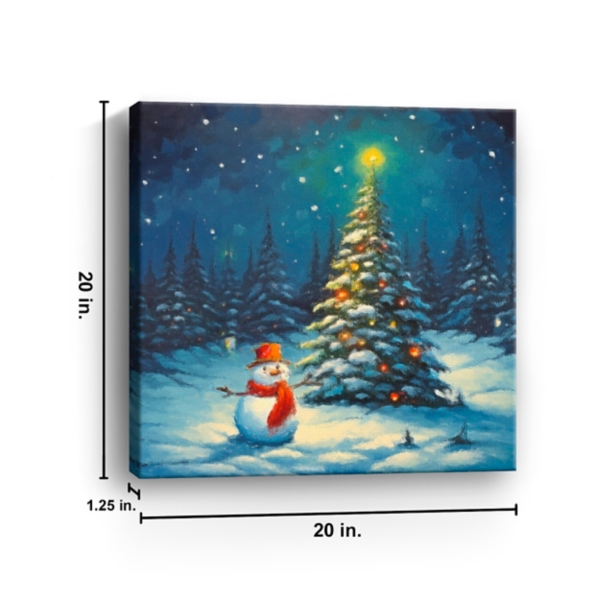 Christmas Tree and Snowman Canvas Art Print