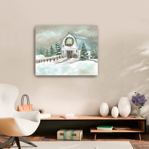 White Winter Barn Canvas Art Print, 30x24 in.