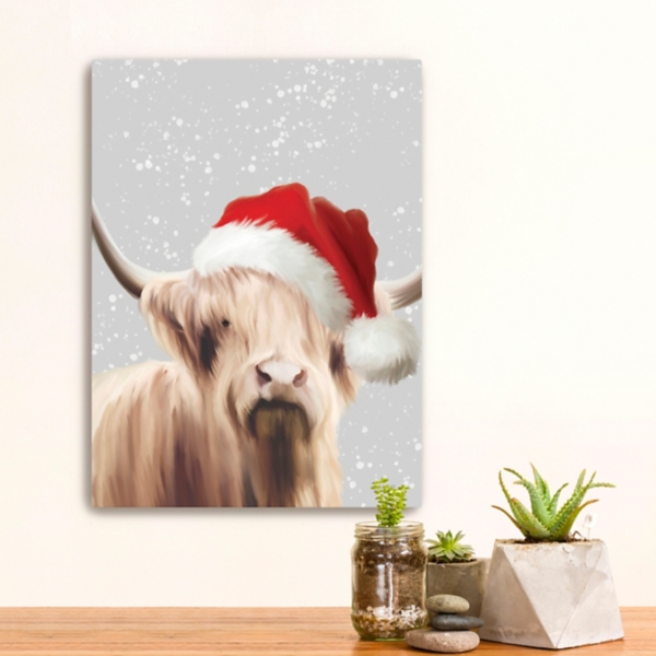 Highland Cow in Santa Hat Canvas Art Print
