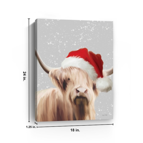 Highland Cow in Santa Hat Canvas Art Print