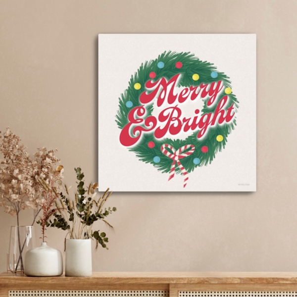 Merry & Bright Modern Wreath Canvas Art Print