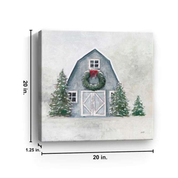 Blue Barn in Winter Canvas Art Print