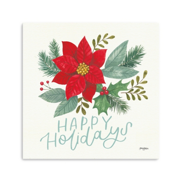 Happy Holidays Poinsettia Canvas Art Print