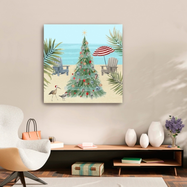 Beach Christmas Tree Canvas Art Print, 30x30 in.