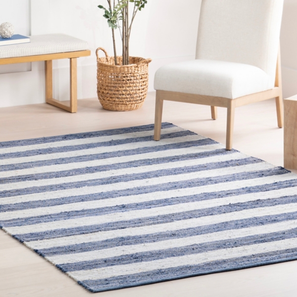 Blue & White Striped Indoor/Outdoor Rug, 5x8