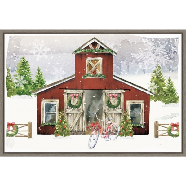 Snowy Christmas Barn Framed Canvas Art Print | Kirklands Home