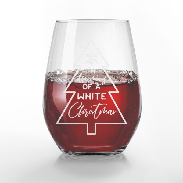 White Christmas Stemless Wine Glasses, Set of 2