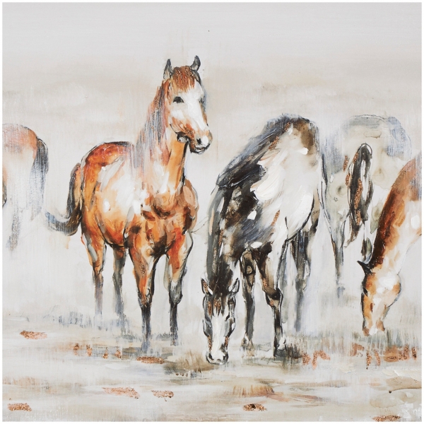 Gold Foil Wild Horses Framed Canvas Art Print