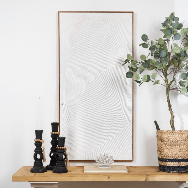 White Textured Abstract Framed Canvas Art Print