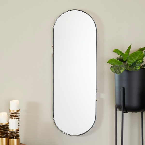 Black Cut Metal Gold Accents Oblong Wall Mirror