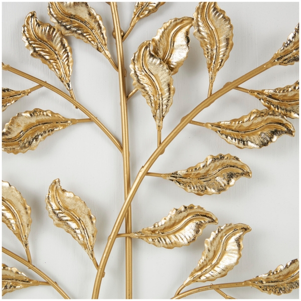 Gold Metal Leaves Framed Wall Plaques, Set of 2