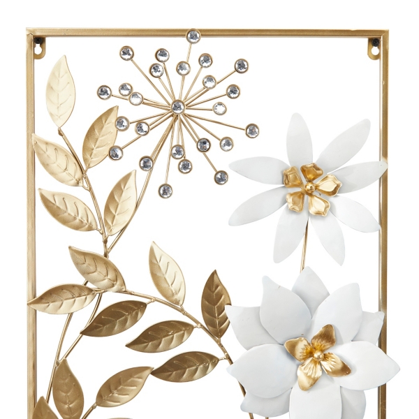 Gold and White Metal Floral Wall Plaques, Set of 2