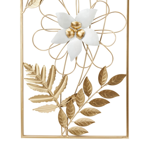 Gold and White Metal Floral Wall Plaques, Set of 2