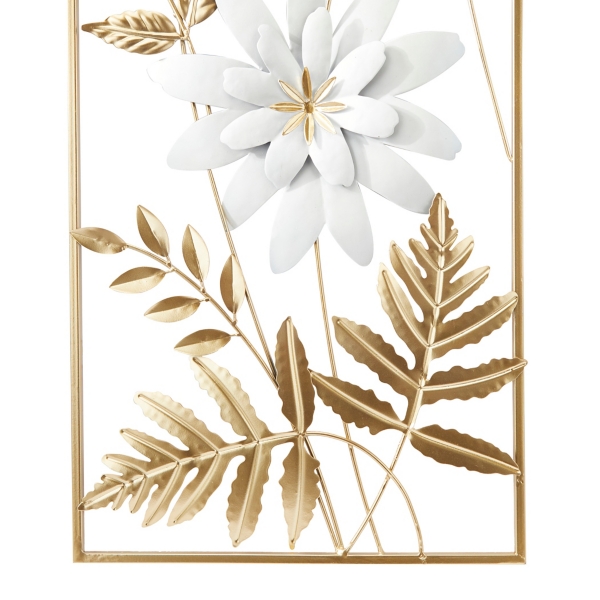 Gold and White Metal Floral Wall Plaques, Set of 2