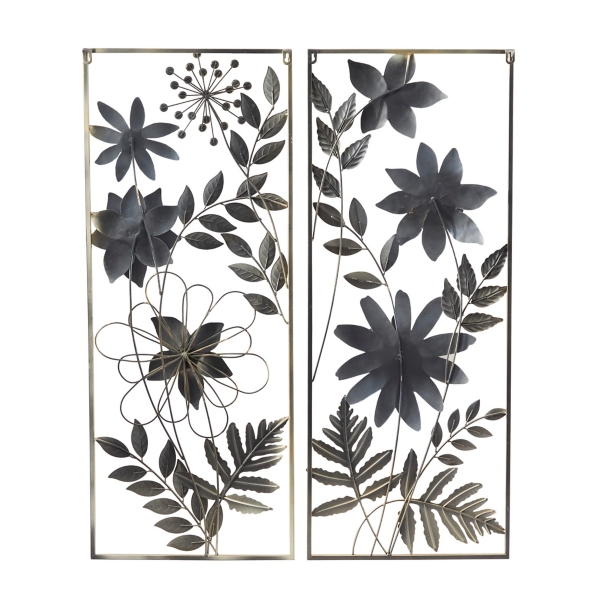 Gold and White Metal Floral Wall Plaques, Set of 2