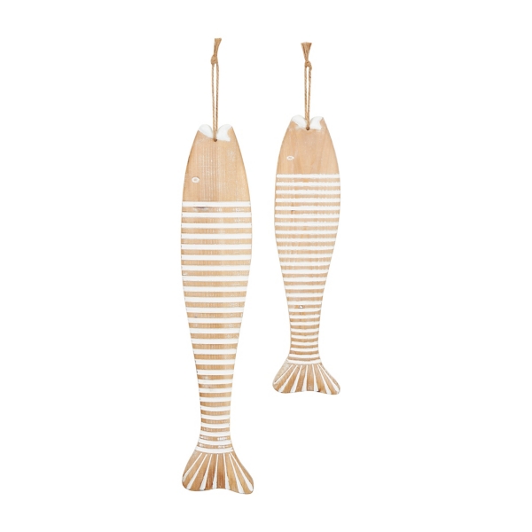 Brown Wood Striped Fish Wall Plaques, Set of 2