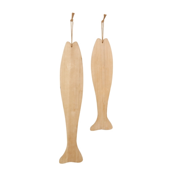 Brown Wood Striped Fish Wall Plaques, Set of 2