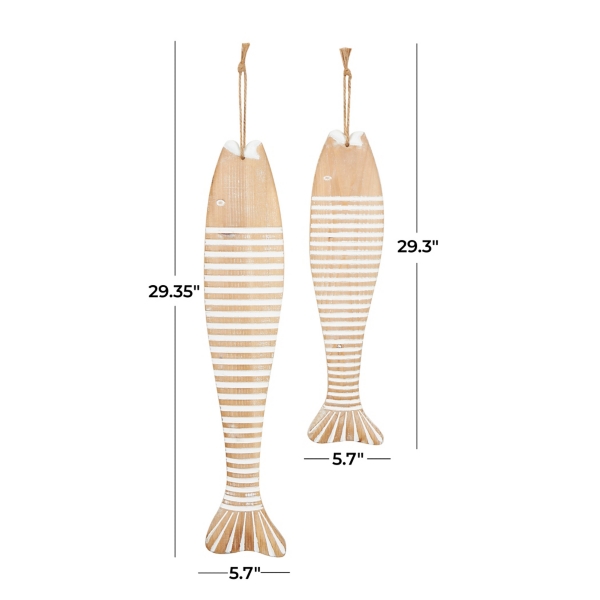 Brown Wood Striped Fish Wall Plaques, Set of 2